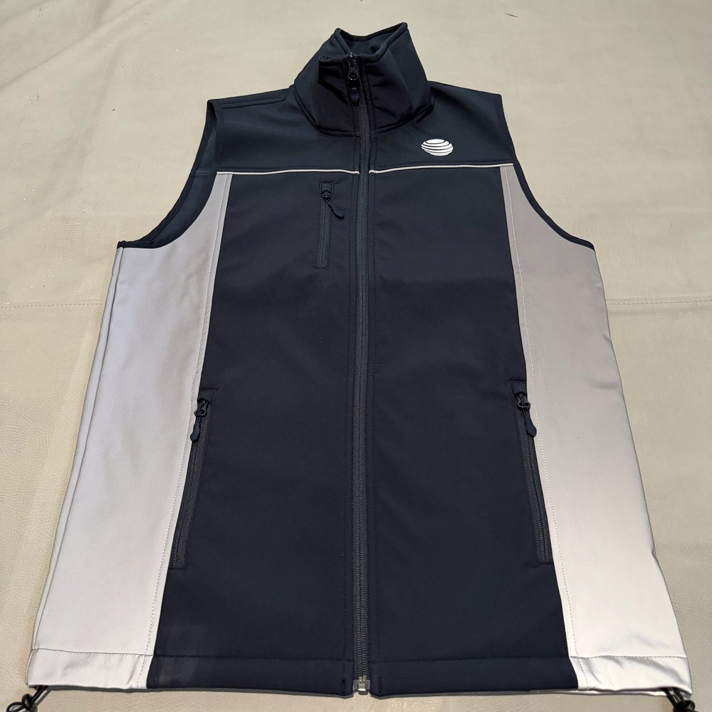 AT&T Men Softshell 3M Reflective Zip Employee Worker Vest Navy Gray-M-7327